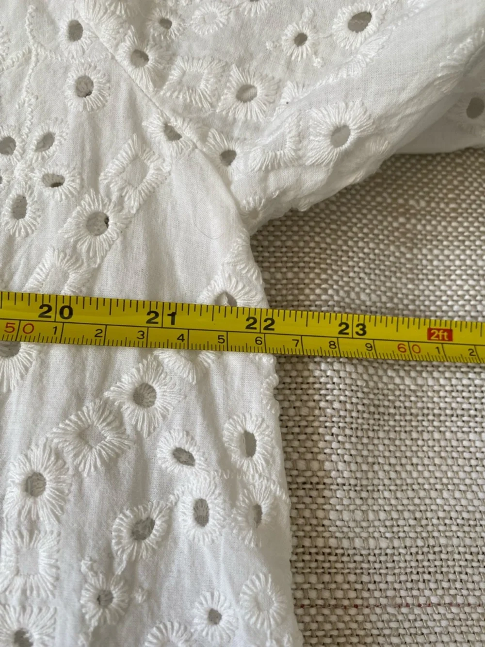 H&M White Cotton Eyelet Popover V-neck Summer Beach Top-Sz-L - Picture 13 of 15